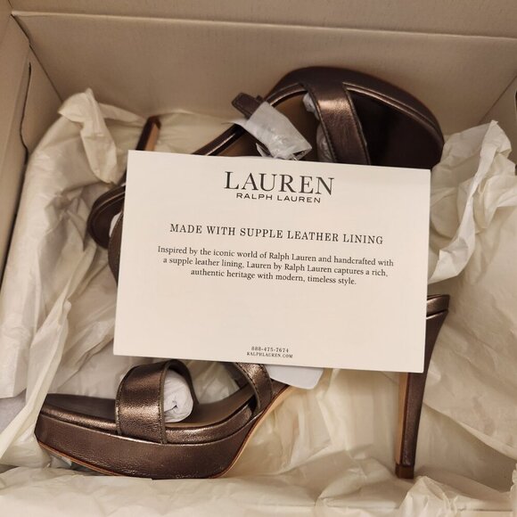 Ralph Lauren Leather " Kerri" Gold Sheep Nappa Heeled Sandals. NIB. Size various - Picture 10 of 12